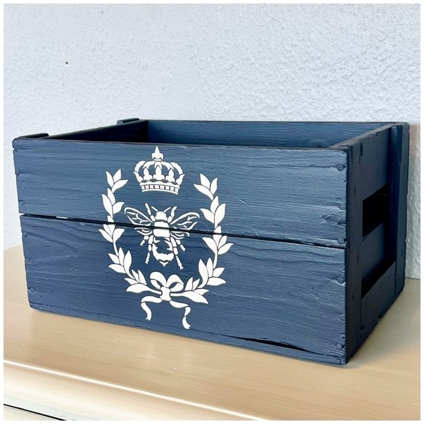 Gl. sodavandskasse - mrkebl m/bi og krone