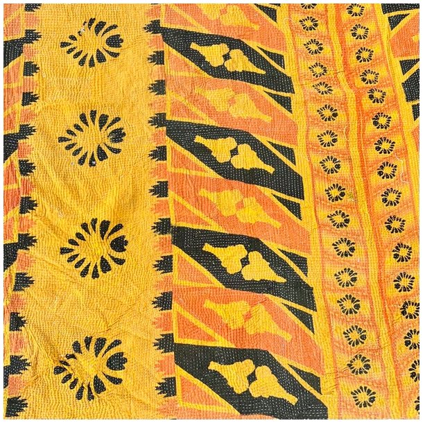 Sari Kantha vintage tppe - gul/sort (140x200)