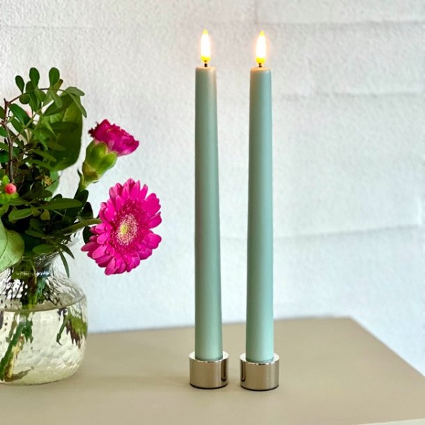 LED Taper Kronelys - stvet grn (2 stk)