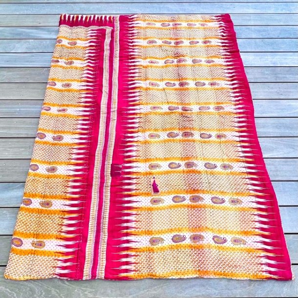 Vintage sari quilt (140x200) - vinrd m/gul