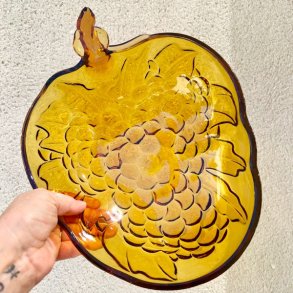 Stor glasskl - drue, ravfarvet 