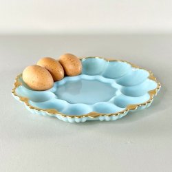 ggefad - vintage amerikansk, lysebl med guldkant (12 g)