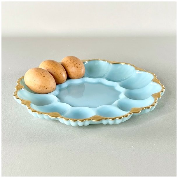 ggefad - vintage amerikansk, lysebl med guldkant (12 g)