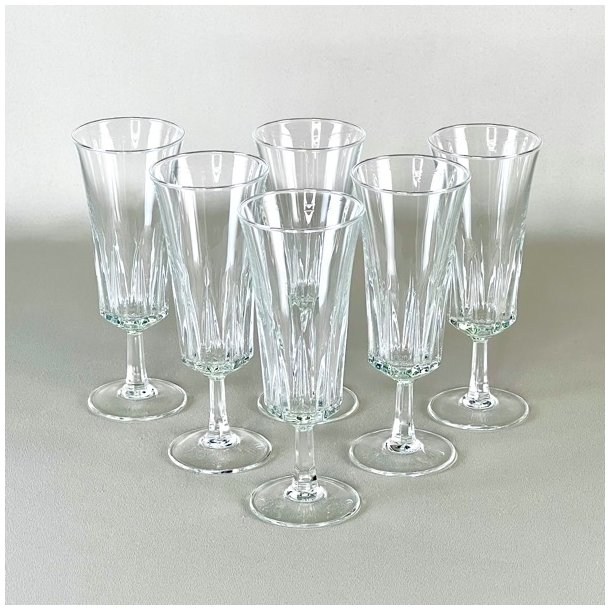 Champagneglas - fransk vintage med riller (6 stk samlet) 
