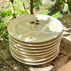 Fransk fonduetallerken - rhvid, m/vilde blomster  