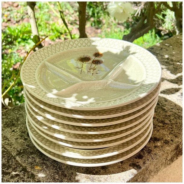 Fransk fonduetallerken - rhvid, m/vilde blomster  