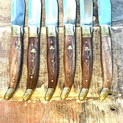 Franske steakknive (6 stk) - vintage Laguiole, trskaft