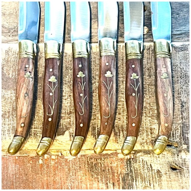 Franske steakknive (6 stk) - vintage Laguiole, trskaft