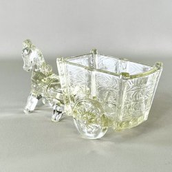 Vintage glasskl med sel og vogn - stor, let gylden