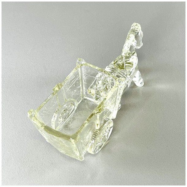 Vintage glasskl med sel og vogn - stor, let gylden