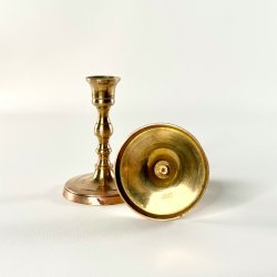 Messing lysestagepar - patineret, H12 cm