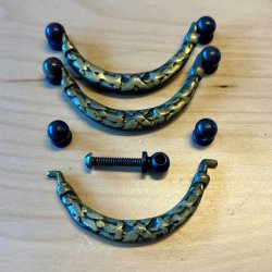 Mbelgreb - patineret messing, hngende skuffegreb (genbrug - 3 stk samlet)