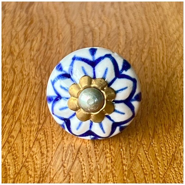Mbelknop - porceln m/blt mnster og slv/guld 