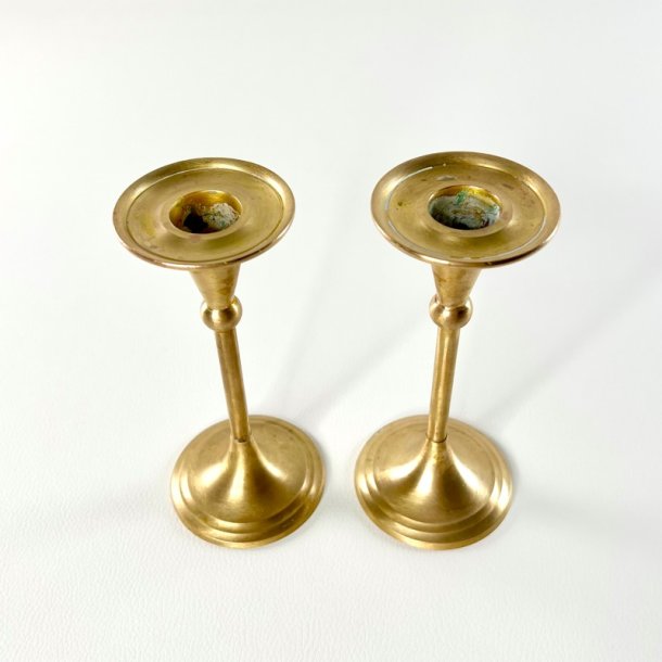 Messing lysestagepar - b�rstet messing H15 cm