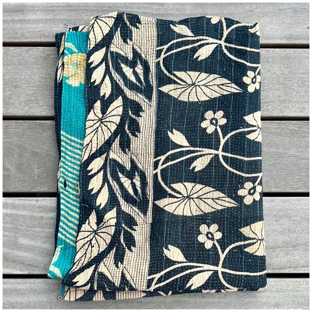 Sari Kantha vintage tppe - mrkebl/turkis (140x200)