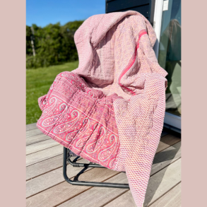 Vintage sari quilt (140x200) - lyserd/lilla/gul