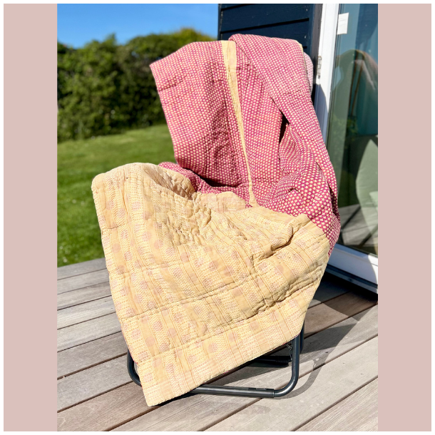 Vintage sari quilt (140x200) - lyserd/lilla/gul