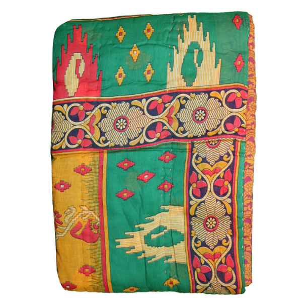 Vintage sari quilt (140x200) - gr�n multicolor