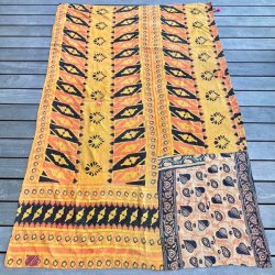Sari Kantha vintage tppe - gul/sort (140x200)