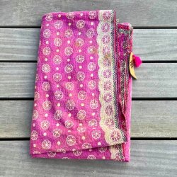 Sari Kantha vintage tppe - lyserd/rosa (140x200)