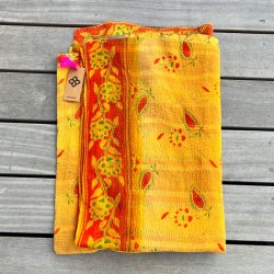 Sari Kantha vintage tppe - gyldne farver (140x200)