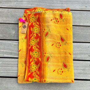 Sari Kantha vintage tppe - gyldne farver (140x200)