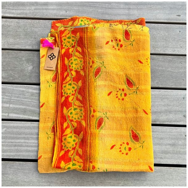 Sari Kantha vintage tppe - gyldne farver (140x200)