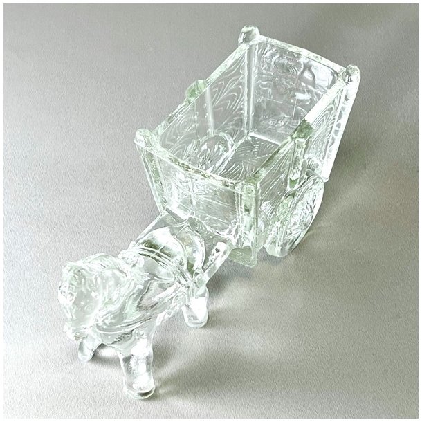 Vintage glasskl med sel og vogn - stor