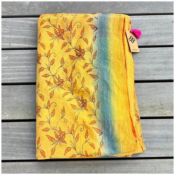 Sari Kantha vintage tppe - gyldne farver (140x200)