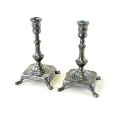 Tin lysestagepar - p� f�dder, H16 cm