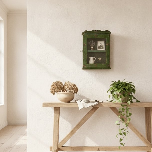 Lille skab - m�rkegr�nt m/blomster
