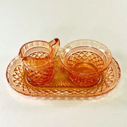 Vintage sukker/flde st p glasbakke - orange glas