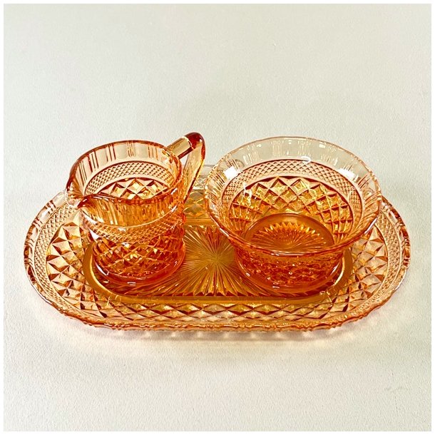 Vintage sukker/flde st p glasbakke - orange glas