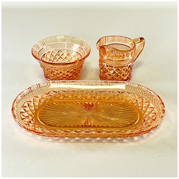 Vintage sukker/flde st p glasbakke - orange glas