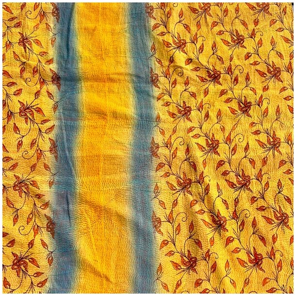 Sari Kantha vintage tppe - gyldne farver (140x200)